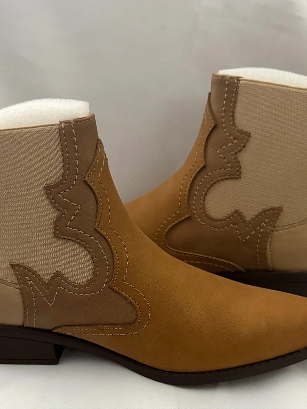 Women's Tan Western side gore Ankle Boot faux leather 1.5 inch heel